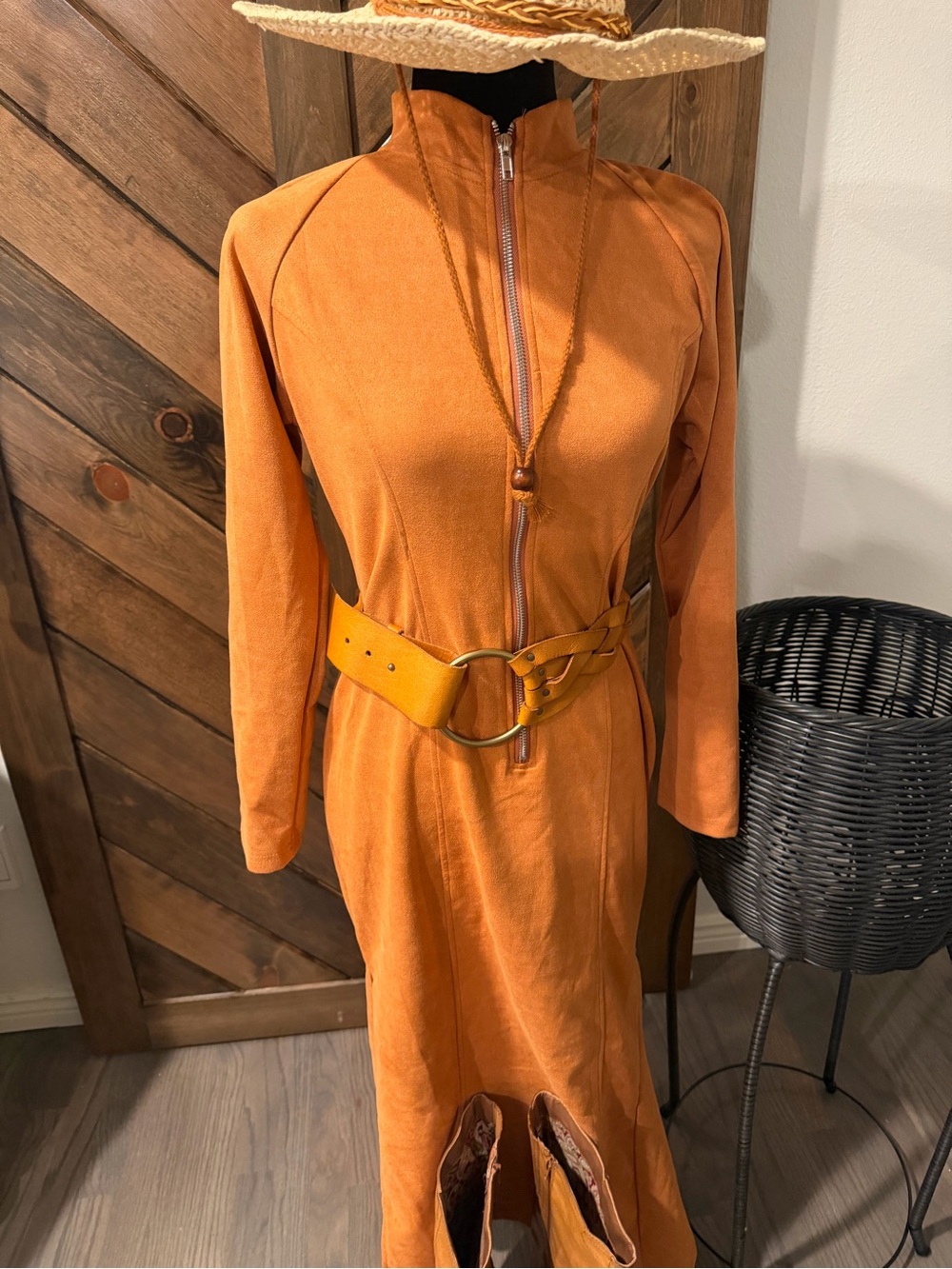 Zip-Front Midi Dress in Warm Orange - Picture 2 of 8